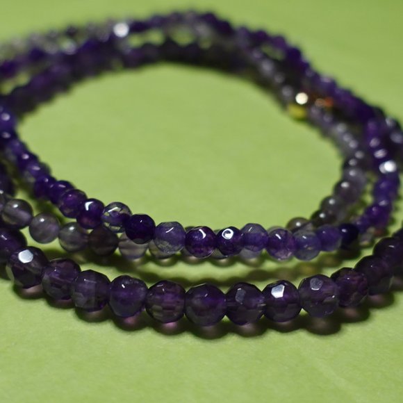 (NWT) Genuine Faceted & Smooth Amethyst (3) Bracelet Stack/Set - Picture 6 of 11